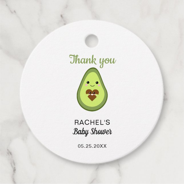 Étiquettes Cadeau Kawaii Avocado Baby shower Merci minimal mou (Devant)
