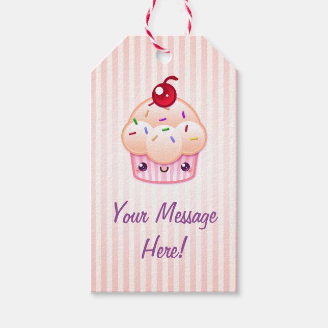 Étiquettes-cadeau Kawaii Cupcake (Texte Personnalisé) (Devant)