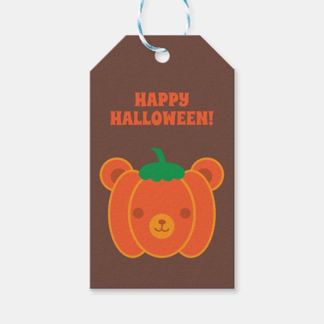 Étiquettes-cadeau Kawaii Halloween Pumpkin Bear (Devant)