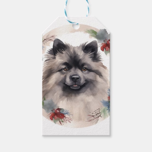 Étiquettes-cadeau Keeshony Christmas Wreath Festive Pup (Devant)