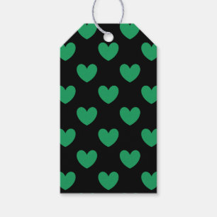 Étiquettes-cadeau Kelly Coeurs polka vert sur noir