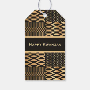 Étiquettes-cadeau Kente noir et or 'Happy Kwanzaa'
