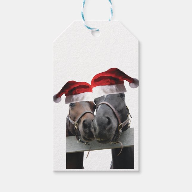 Étiquettes-cadeau Kissing Horses Père Noël (Devant)
