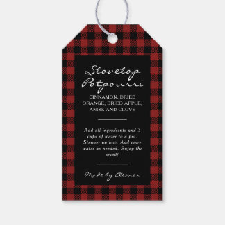 Étiquettes-cadeau Kit de casserole à plaid noir et rouge