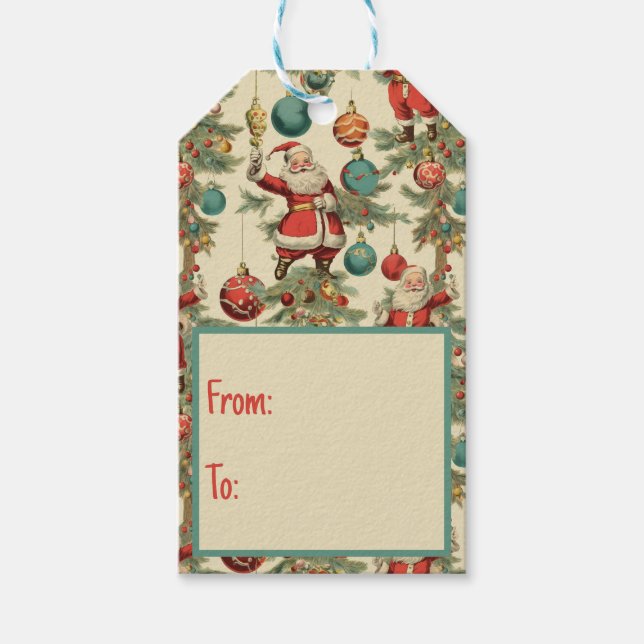 Étiquettes-cadeau Kitschy Santa and Ornaments  (Devant)