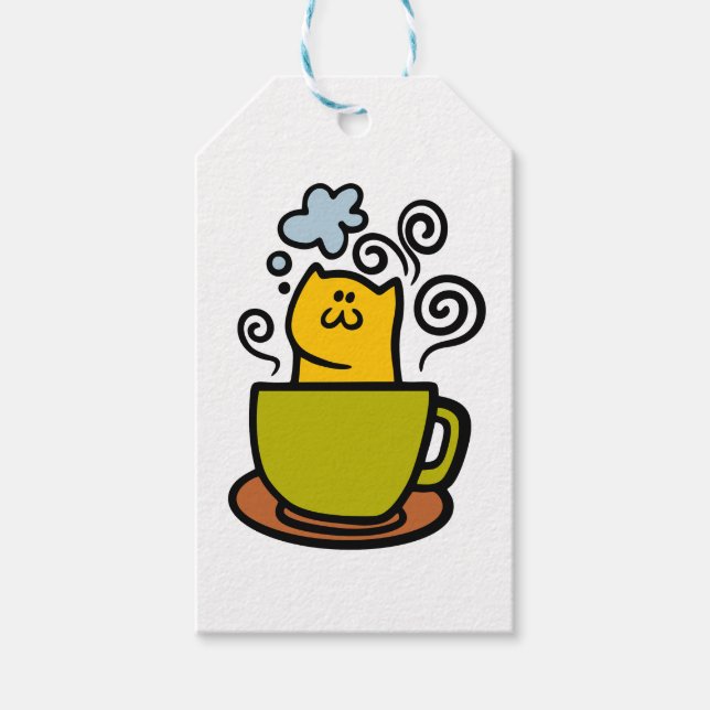 Étiquettes-cadeau Kitty dans une tasse de café (Devant)
