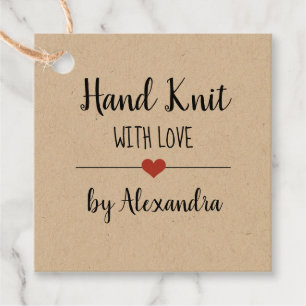 Étiquettes Cadeau Knit main avec amour script kraft personnalisé