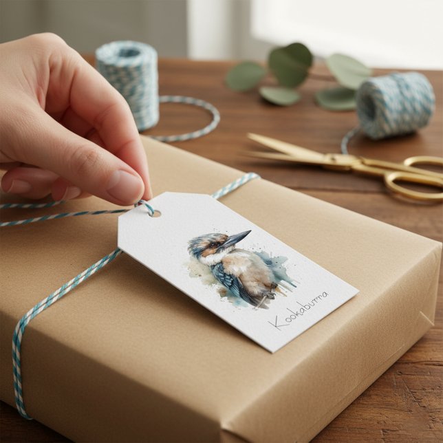 Étiquettes-cadeau Kookaburra sur une branche, coutume (Créateur téléchargé)