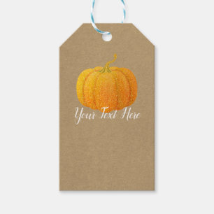 Étiquettes-cadeau Kraft Citrouille d'Automne Pailletée Orange d'auto