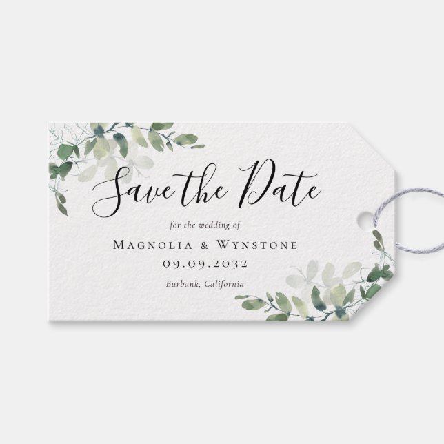 Étiquettes-cadeau Kraft Eucalyptus Aquarelle Mariage Enregistrer La  (Devant (Horizontal))