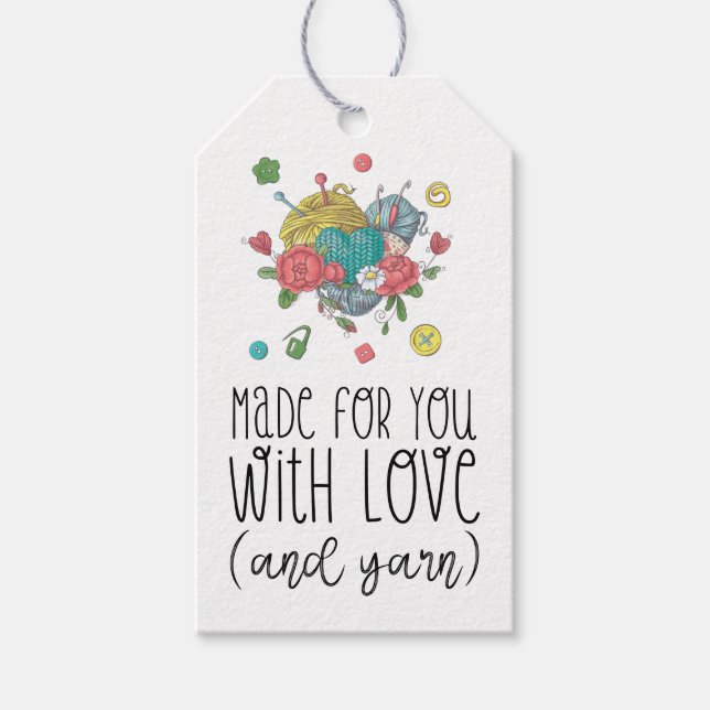 Étiquettes-cadeau KRAFT Fabriqué pour vous avec amour et Crochet en  (Devant)