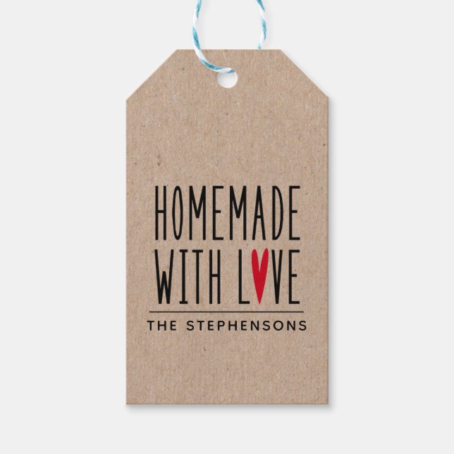 Étiquettes-cadeau Kraft Personnalisé Fait Maison Avec Amour (Devant)