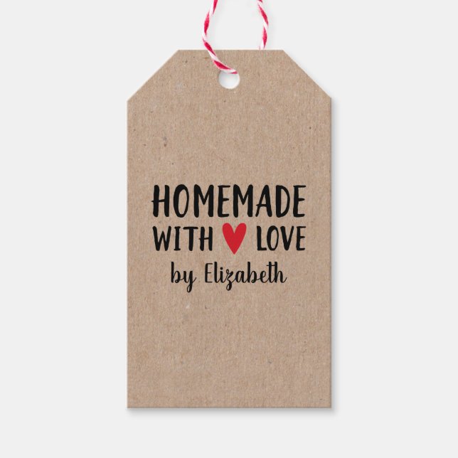 Étiquettes-cadeau Kraft Personnalisé Fait Maison Avec Amour (Devant)