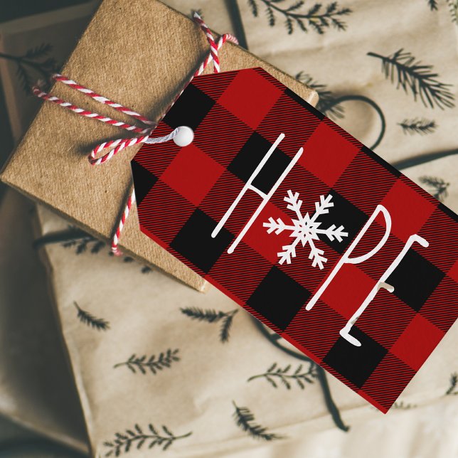 Étiquettes-cadeau Kraft Red Buffalo Plaid Hope & Christmas (Créateur téléchargé)