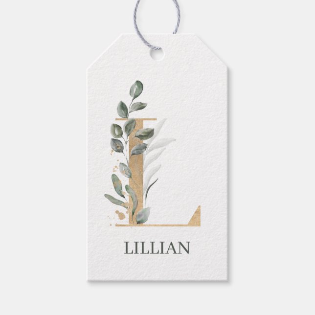 Étiquettes-cadeau L Monogramme Floral Personnalisé (Devant)