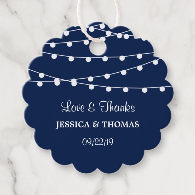 Étiquettes Cadeau La Collection Mariage Bleu Marine Lights (Devant)