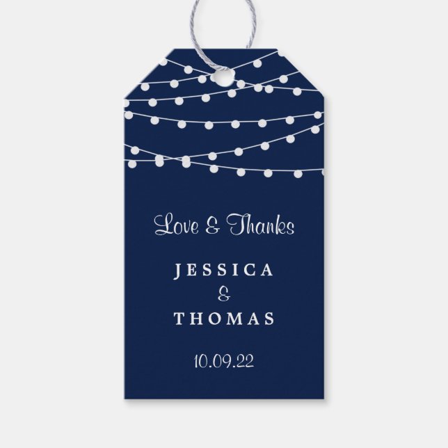 Étiquettes-cadeau La Collection Mariage Bleu Marine Lights (Devant)