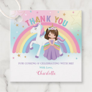 Étiquettes Cadeau La mignonne princesse et la licorne Merci de fête