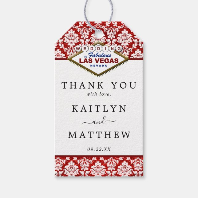 Étiquettes-cadeau La Parties scintillant Damask Las Vegas Mariage Co (Devant)