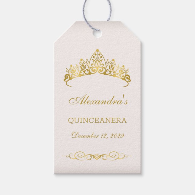 Étiquettes-cadeau La princesse d'or Tiara Quinceanera (Devant)
