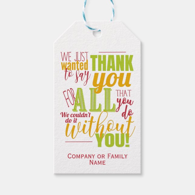 Étiquettes-cadeau La typographie remercie le message d'appréciation (Devant)