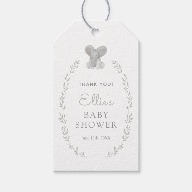 Étiquettes-cadeau La verdure des éléphants Baby shower neutre pour l (Devant)