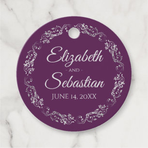 Étiquettes Cadeau Lacy Argent Frilly Bordure Élégant Mariage violet