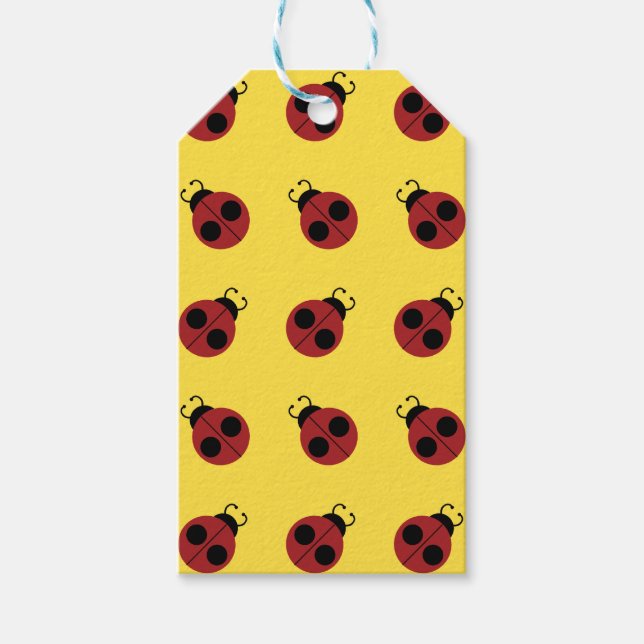 Étiquettes-cadeau Ladybug 60s rétro cool rouge jaune (Devant)