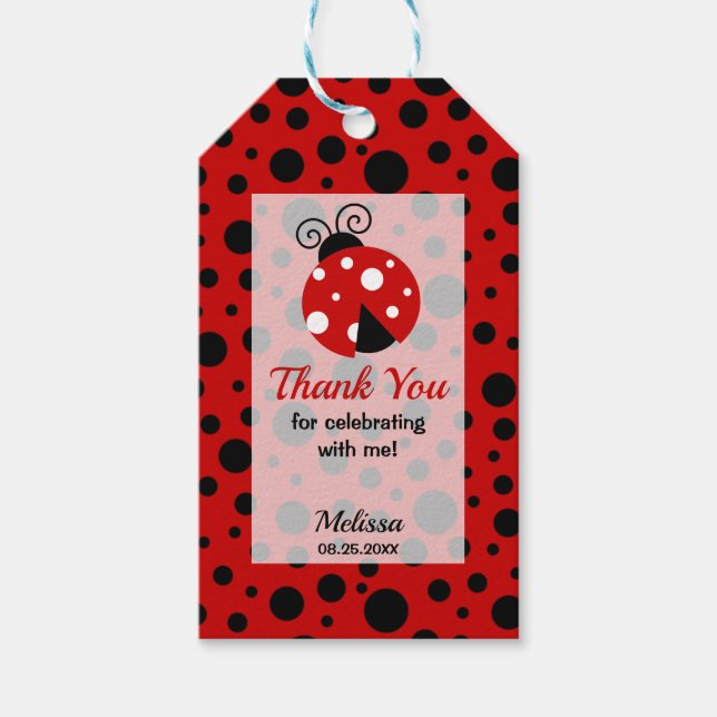 Étiquettes-cadeau Ladybug Red Black Frame Pois Merci (Devant)