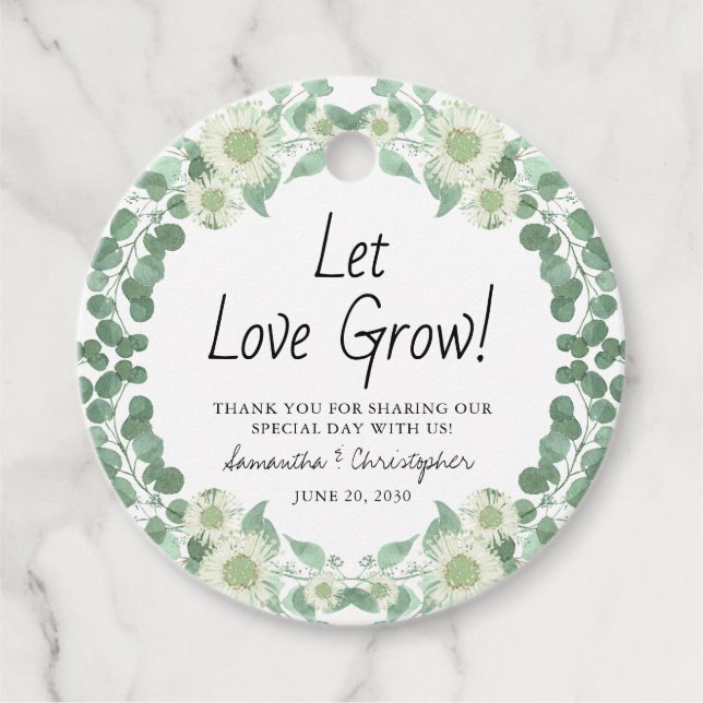 Étiquettes Cadeau Laisser l'amour croître Eucalyptus Foliage Mariage (Devant)