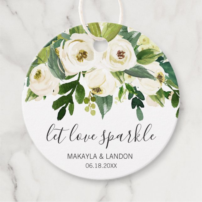 Étiquettes Cadeau Laisser l'amour étincelant Mariage floral blanc él (Devant)