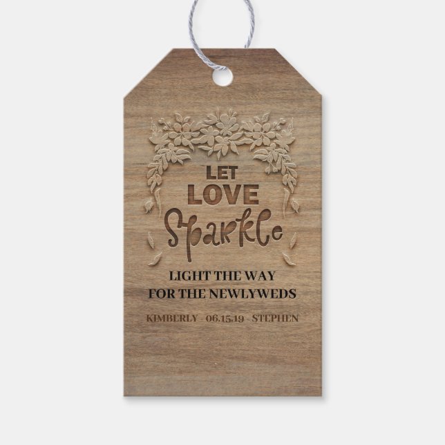 Étiquettes-cadeau Laisser l'amour étinceler Mariage en bois rustique (Devant)