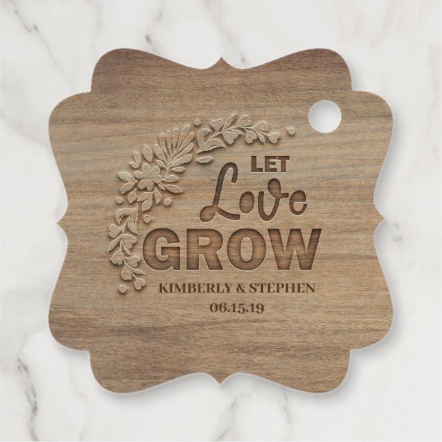 Étiquettes Cadeau Laisser l'amour grandir Mariage en bois rustique (Dos)