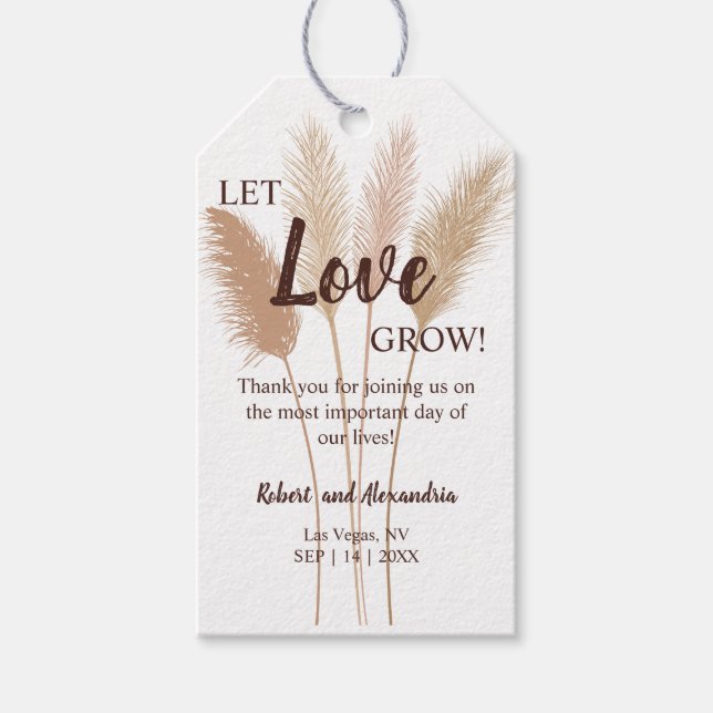 Étiquettes-cadeau Laisser l'amour grandir Pampas Mariage en herbe Fa (Devant)