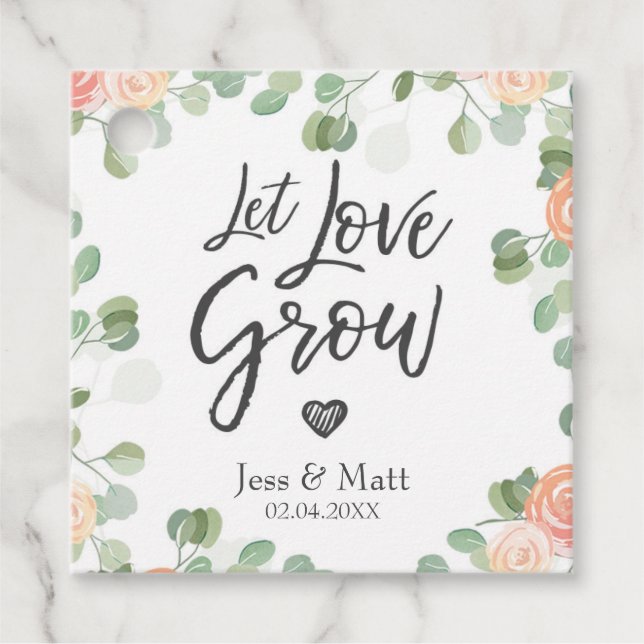 Étiquettes Cadeau Laisser l'amour grandir Rustique Floral verdure Bo (Devant)