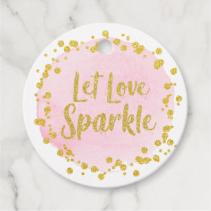 Étiquettes Cadeau Laisser Love Sparkle Gold Confetti sur Mariage ros