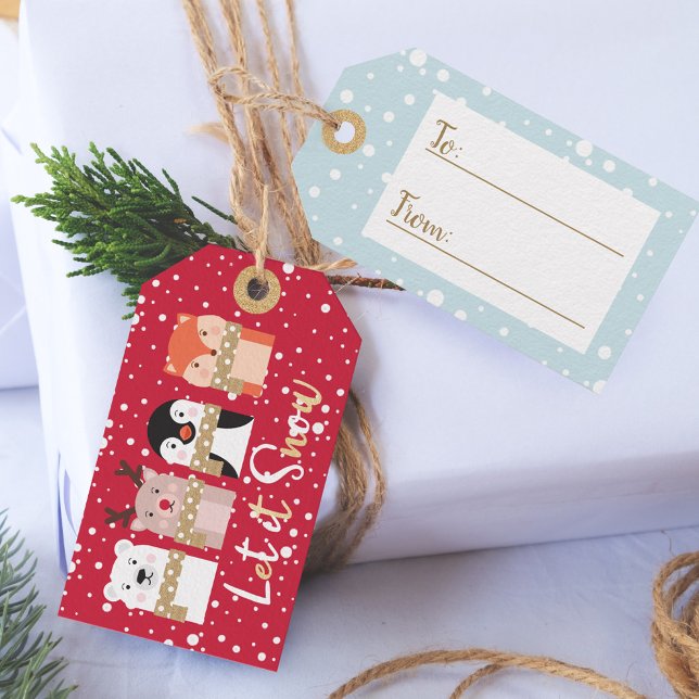 Étiquettes-cadeau Laisser neiger | Renne, Ours polaire, Pingouin et  (Let It Snow | Reindeer, Polar Bear, Penguin & Fox Gift Tags)