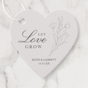 Étiquettes Cadeau Laissez l'amour grandir Élégant floral gris Mariag