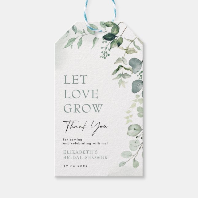Étiquettes-cadeau Laissez l'amour grandir Eucalyptus Fête des mariée (Devant)