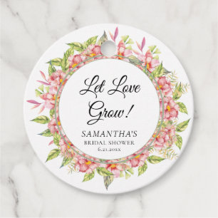 Étiquettes Cadeau Laissez l'amour grandir Fleurs roses et sauge pour