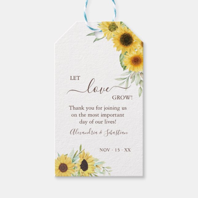 Étiquettes-cadeau Laissez l'amour grandir tournesol Mariage de verdu (Devant)