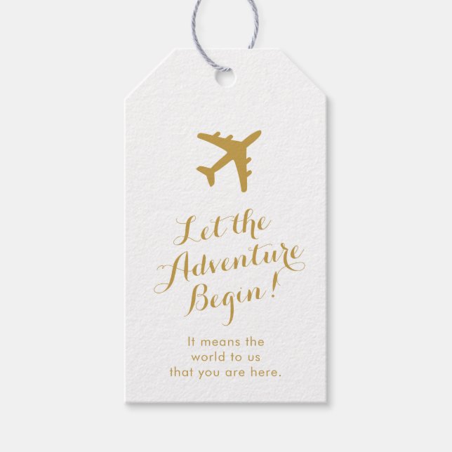 Étiquettes-cadeau Laissez l'aventure commencer Gold Travel Favor (Devant)