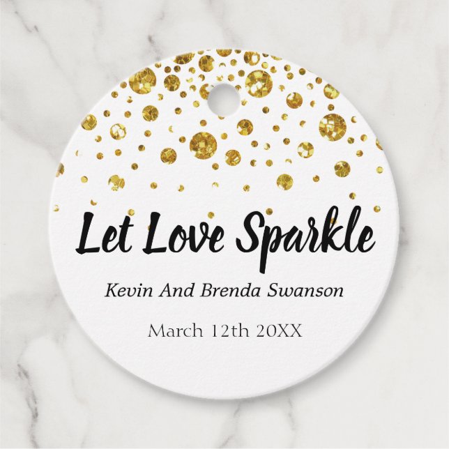 Étiquettes Cadeau Laissez Love Sparkle Mariage Confetti Or Moderne (Devant)
