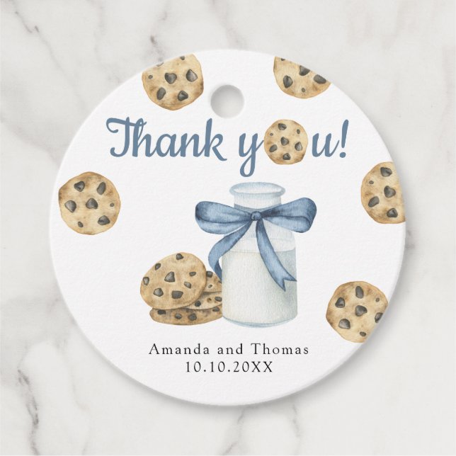 Étiquettes Cadeau Lait et biscuits Baby shower Merci (Devant)