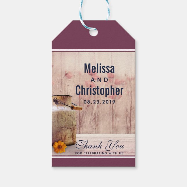 Étiquettes-cadeau Lait rustique peut Mariage campagnard Merci (Devant)