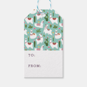 Étiquettes-cadeau Lamas mignons sur le motif turquoise
