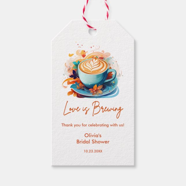 Étiquettes-cadeau L'amour Bleu Floral se Prépare Café Enterrement de (Devant)