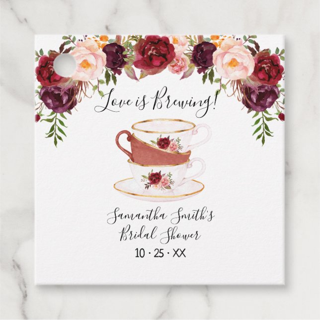 Étiquettes Cadeau L'amour brasse la marsala thé nuptiale douche (Devant)