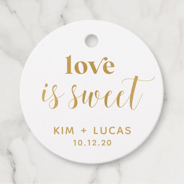 Étiquettes Cadeau L'amour de l'or imprimé est Mariage doux (Devant)