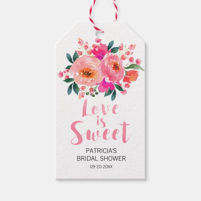 Étiquettes-cadeau L'amour est douce rose Fête des mariées florale Fa (Devant)
